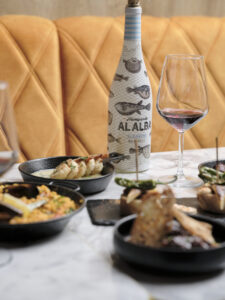 Romantic dinner at a Spanish restaurant with wine and tapas